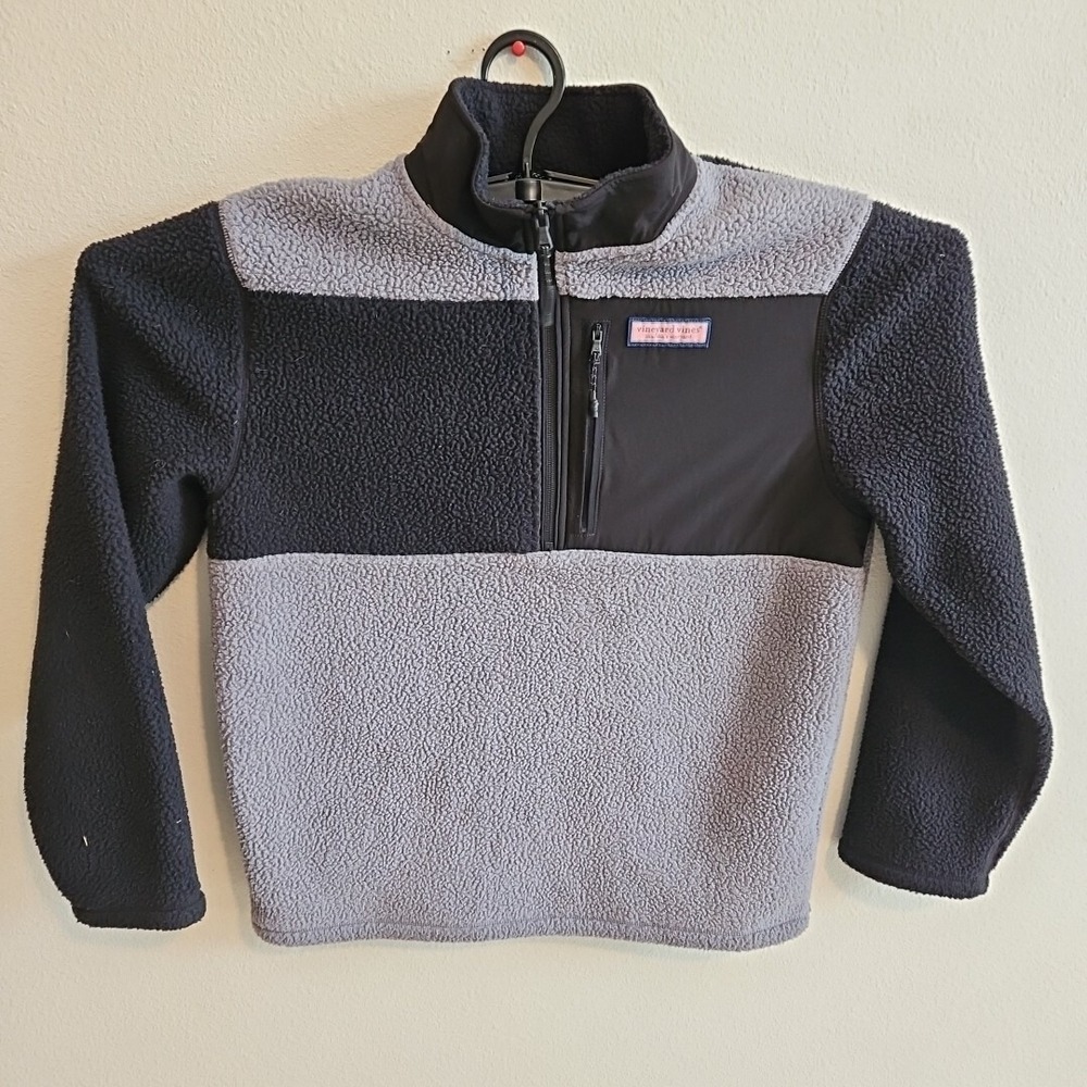 Vineyard Vines Stillwater 1/2 Zip Sherpa Fleece Pullover‎ Gray Black Size Medium